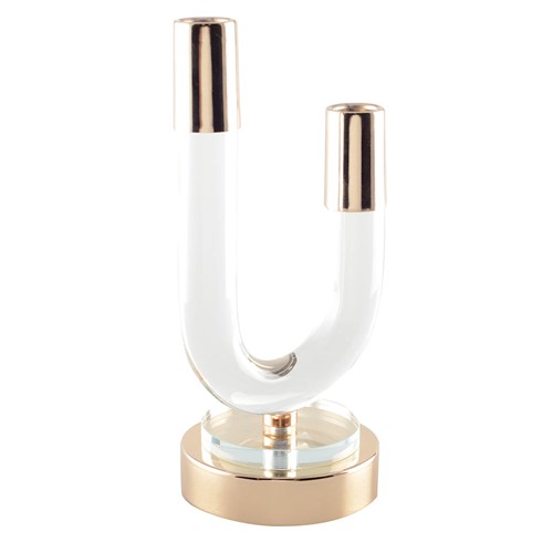 Candlestick | Clear And Gold Glass | 24cm