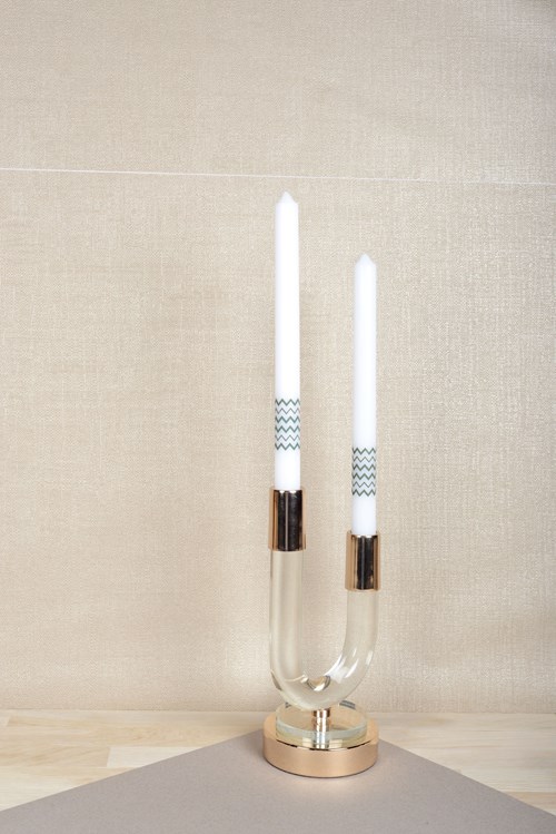 Candlestick | Clear And Gold Glass | 24cm