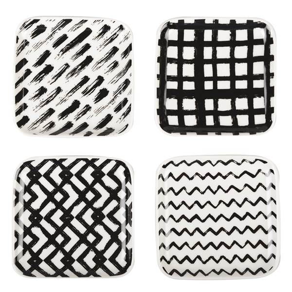 S/4 Square Dish Black/White