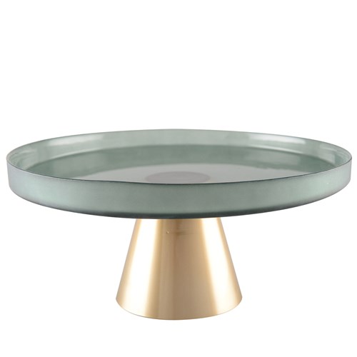 Plate On Gold Foot | Green |  21cm