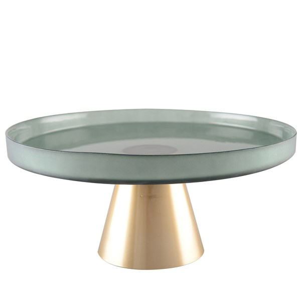 Plate On Gold Foot | Green |  21cm