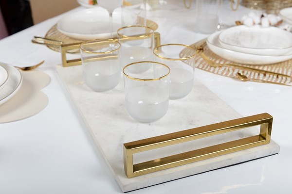 Marble Serving Tray with Gold Handles | 51cm