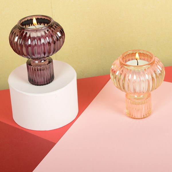 Candle Holders | Set Of 2 | Purple And Pink | 9cm