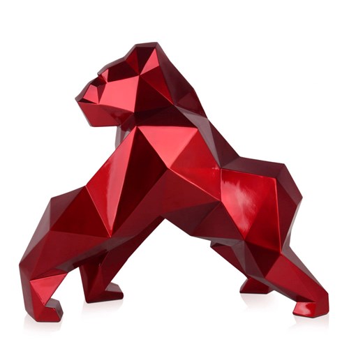 Red Faceted Gorilla Resin Sculpture