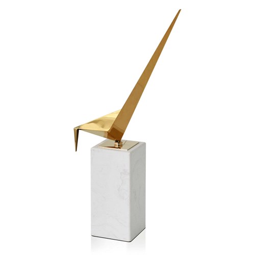Golden Origami Bird Sculpture