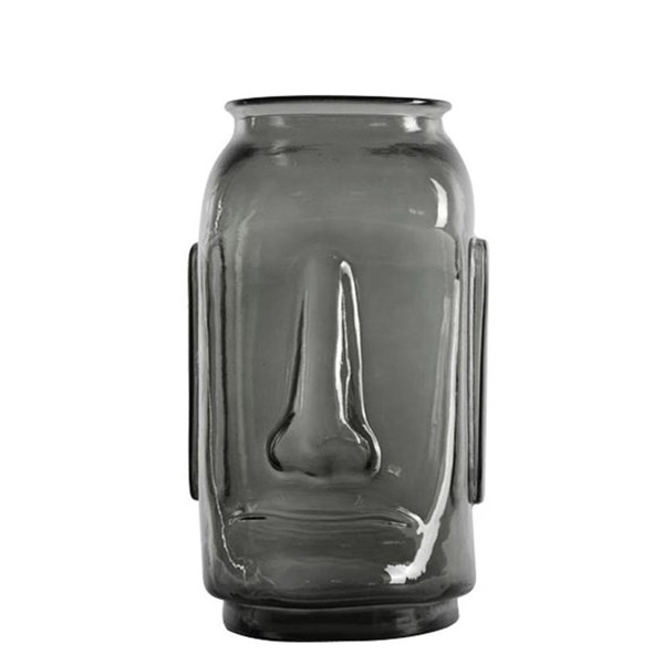 Vase Recycled Glass Moai | Grey | 34.5 Cm